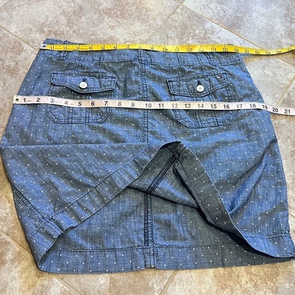 Tommy Hilfiger Chambray Polka Dot Blue White Cotton Mini Skirt High Rise 8 - Picture 6 of 9